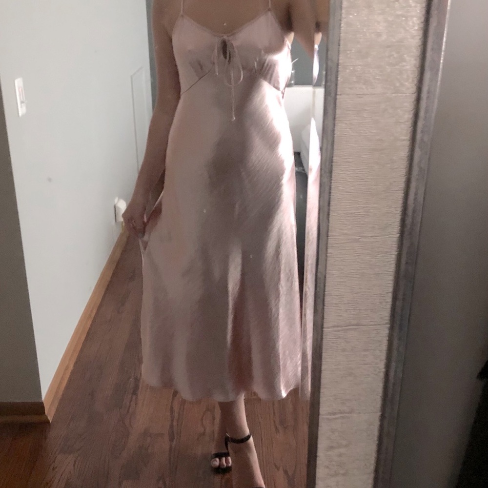Blush Pink Satin Midi Dress